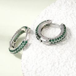 真鍮製マイクロパヴェキュービックジルコニアフープピアス  鉛フリー＆カドミウムフリー  ラックめっき  長持ちメッキ  プラチナ  ミックスカラー  17~17.5x3~3.5mm&nbsp;KK-CBA8324-24P