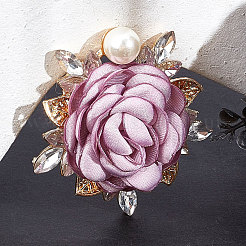 Cloth Rose with Crystal Rhinestone Brooch Pin&nbsp;JEWB-WH0028-13LG