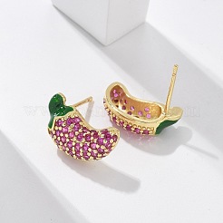 Pepper Brass Micro Pave Cubic Zirconia Stud Earrings&nbsp;EJEW-M077-06G