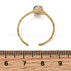 女性用304ステンレススチールカフオープンリング  オーバル  宝石付き  イオンプレーティング（ip）  ゴールドカラー  11.5mm  内径：17mm&nbsp;GG-CBA7994-01G