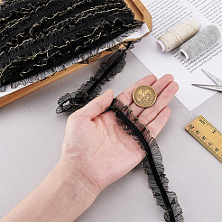 20mナイロン弾性プリーツレースリボン  衣類用アクセサリー  ブラック  1インチ（24~25mm）&nbsp;OCOR-WH0070-258A-01