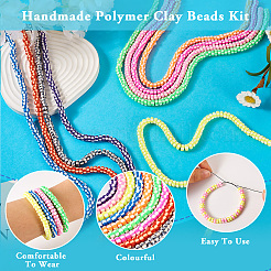 9連売り9色手作りポリマークレイビーズ  ヒシビーズ  ジュエリー工芸用品のDIY用  ディスク/フラットラウンド  ミックスカラー  6x3.5mm  穴：1.5mm  1連 / color&nbsp;CLAY-TA0001-53