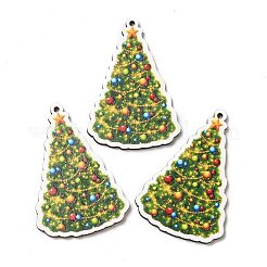 片面クリスマスプリントウッドビッグペンダント  クリスマスツリーのチャーム  グリーン  54.5x37.5x2.5mm  穴：2mm&nbsp;WOOD-D025-40