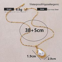 Vintage 304 Stainless Steel & Imitaiton Irregular Pearl Pendant Necklaces for Women&nbsp;LS-UB6404