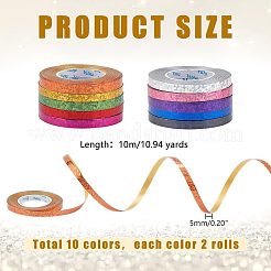 20 Rolls 10 Colors Plastic Laser Glitter Printed Ribbons&nbsp;OCOR-PH0004-57