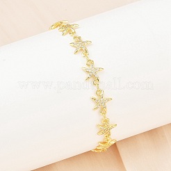 Brass Micro Pave Clear Cubic Zirconia Link Chain Bracelets for Women&nbsp;BJEW-A090-11E-G