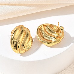 Textured Oval 304 Stainless Steel Stud Earrings for Women&nbsp;EJEW-K333-20G