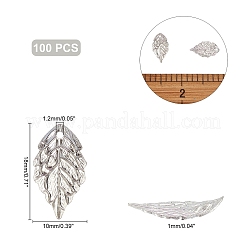 真鍮製透かしペンダント  葉  銀  18x10x1mm  穴：1.2mm  100個/箱&nbsp;KK-AR0001-45S