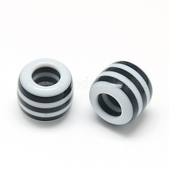 オペーク縞柄樹脂ビーズ  大穴ビーズ  バレル  ホワイト  11x10.5mm  穴：6mm&nbsp;X1-RESI-S344-12