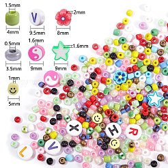 DIYブレスレットジュエリー作成キット  3720個の丸いガラスシードビーズ  240個フラットラウンド＆フラワー＆スターポリマークレイ/アクリルビーズ  ミックスカラー  4mm  穴：1.5mm  3960個/箱&nbsp;DIY-SZ0004-42