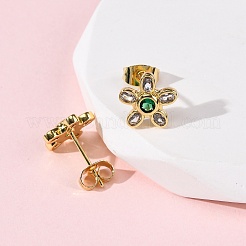 真鍮マイクロパヴェキュービックジルコニアフラワースタッドピアス  16KGP本金メッキ  10.5x11mm&nbsp;EJEW-K267-12G