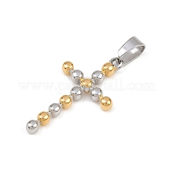 304ステンレスペンダント  クロス  イオンプレーティング（ip）  ゴールデン·ステンレス鋼色  33x18.5x3.5mm  穴：7x4mm&nbsp;STAS-P429-02A
