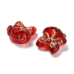 透明なアクリルビーズ  蝶結びのクリスマスベル  ゴールドライン入り  レッド  15x15.5x8.5mm  穴：1.2mm  約562個/500g&nbsp;MACR-K359-35F