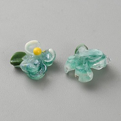 クリア樹脂カボション  花  グリッターパウダー付き  ミディアムシーグリーン  15x14.5x6.5mm&nbsp;LS-FIND-CJC0437-024B