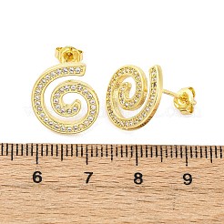 真鍮マイクロペーブクリアキュービックジルコニアスタッドピアス  長持ちメッキ  鉛フリー＆カドミウムフリー  渦巻き  18KGP本金メッキ  14.5x13mm&nbsp;EJEW-H158-07A-G