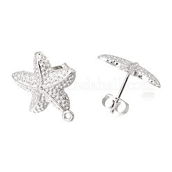 304ステンレススチールスタッドピアス金具  ヒトデ  カン付き  ステンレス鋼色  17.5x16.5mm  穴：1mm  ピン：0.7x10mm&nbsp;STAS-D391-03C-P