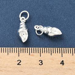 真鍮チャーム  巻貝形のチャーム  長持ちメッキ  鉛フリー＆カドミウムフリー  ラックめっき  丸カン付き  925銀メッキ  13.5x5.3x5mm  穴：3.5mm&nbsp;KK-H532-32S