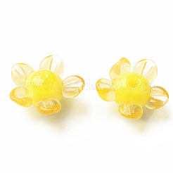 手作りランプワークビーズ  花  きいろ  14.5~15.5x15~16x7~8mm  穴：1.5mm&nbsp;LAMP-T011-10F