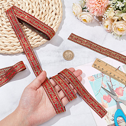 エスニックスタイルの刺繍ポリエステルリボン1ロール  ジャカードフラワーリボン  チロリアンリボン  服飾材料  レッド  3/4インチ（20mm）  約7.66ヤード（7m）/セット&nbsp;OCOR-WR0001-33A