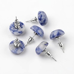 Half Round Dome Natural Blue Spot Jasper Stud Earrings&nbsp;EJEW-L171-04