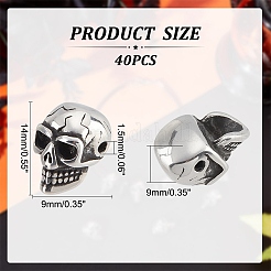 304ステンレススチールビーズ  スカル  アンティークシルバー  14x9x9mm  穴：1.5mm&nbsp;STAS-A032-024AS