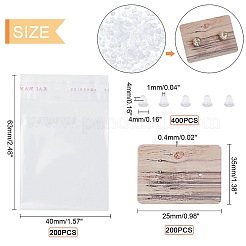木目模様の長方形イヤリングカードホルダー2セット  oppバッグと400個のプラスチック製イヤーナット付き  スタッドピアスとハンギングイヤリングディスプレイ用  木目模様  0.4~2.5x0.4~3.5x0.04cm&nbsp;CDIS-PH0001-36