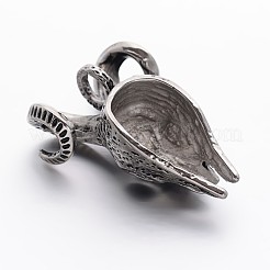 レトロな304ステンレススチールのヤギの頭蓋骨ペンダント  アンティークシルバー  49x35x22mm  穴：7mm&nbsp;STAS-E094-11AS
