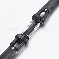 PUレザー組紐ブレスレット  304ステンレススチール製金具付き  アンカーの長方形  ブラック  8-5/8インチ（220mm）  10~16x2.5~8.5mm&nbsp;BJEW-E324-C07