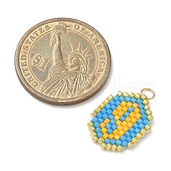 ビーズの数字9のチャーム  織機模様のガラスシードビーズペンダント  丸カン付き  ゴールド  19x14.5x1.5mm  穴：2.9mm&nbsp;PALLOY-MZ00907-10