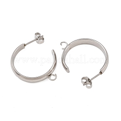 304ステンレススチールスタッドピアス金具  C字型  カン付き  ステンレス鋼色  27x4mm  穴：2.5mm&nbsp;STAS-C160-01B-P