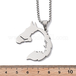 女性用ステンレスペンダントネックレス201個  馬  ステンレス鋼色  23.35インチ（59.3cm）  ペンダント：32.5x39.5mm。&nbsp;NJEW-U021-07P