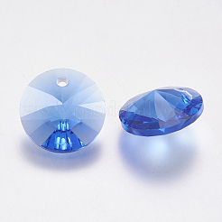 カット加工ガラスラインストーンチャーム  模造オーストリアのクリスタル  コーン  サファイア  12x6mm  穴：1.5mm&nbsp;RGLA-F049-12mm-206