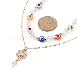 3Pcs 3 Style Natural White Moonstone & Resin Evil Eye Beaded Necklaces Set&nbsp;NJEW-JN04026