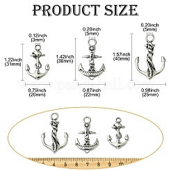 3個3スタイル304ステンレススチールペンダント  アンカー  アンティークシルバー  31~40x20~25x3~4mm  穴：3~5mm  1個/スタイル&nbsp;STAS-CJ0002-87