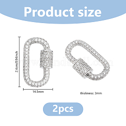 2Pcs Brass Micro Pave Clear Cubic Zirconia Screw Carabiner Lock Charms&nbsp;ZIRC-DC0001-38P