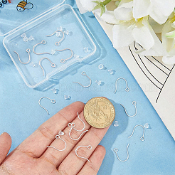 316サージカルステンレススチールピアスフック200個  耳ワイヤー  200個のプラスチック製イヤーナット付き  925銀メッキ  15x12x0.7mm  21ゲージ  穴：2mm&nbsp;STAS-BBC0010-89