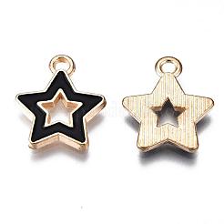 合金エナメルチャーム  スター  ライトゴールド  ブラック  16x14x2mm  穴：1.6mm&nbsp;X-ENAM-S121-027A