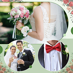 ポリエステルと樹脂の人工バラのブートニア3個、3つのスタイル  鉄製のラペルピン付き  結婚披露宴の装飾用  ポリエステル製の蝶結びの鉄製ペット用首輪  ミックスカラー  64.5~140x10~100x45mm&nbsp;AJEW-PH0061-75