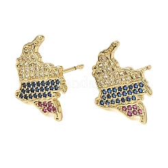 Brass Micro Pave Cubic Zirconia Stud Earrings for Women&nbsp;KK-CBAED06-01G