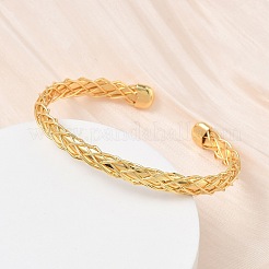 Braided Brass Cuff Bangles for Women&nbsp;BJEW-C157-01G