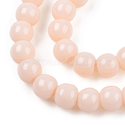 オペークソリッドカラーガラスビーズ連売り  ラウンド  桃パフ  4~4.5mm  穴：0.8mm  約97~99個/連  14.76インチ〜14.96インチ（37.5~38cm）&nbsp;LS-GLAA-T032-P4mm-09