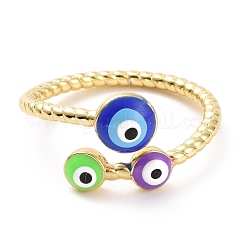Enamel Evil Eye Open Cuff Ring&nbsp;RJEW-A007-06LG