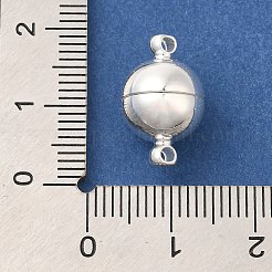 真鍮製マグネットクラスプ  カドミウムフリー＆ニッケルフリー＆鉛フリー  ラウンド  925銀メッキ  16x10mm  穴：1.6mm&nbsp;KK-K388-58S-B