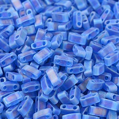 MIYUKIハーフティラビーズ  日本製シードビーズ  2の穴  （htl149fr）マット透明カプリブルーab  5x2.3x1.9mm  穴：0.8mm  約2500個/100g&nbsp;SEED-J020-HTL0149FR
