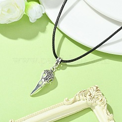 合金鳥ペンダントネックレス  イミテーションレザーコード付き  アンティークシルバー  17.20インチ（43.7cm）  ペンダント：34.5x12.5mm&nbsp;NJEW-JN04558-05