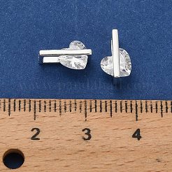 925 Sterling Silver Pave Clear Cubic Zirconia Rectangle with Heart Charms&nbsp;STER-P071-17S