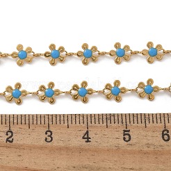 Bohemian 304 Stainless Steel Enamel Deep Sky Blue Flower Link Chain Necklaces for Women&nbsp;NJEW-Z061-01G