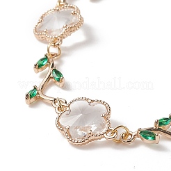 Glass Flower of Life Link Chain Bracelet with Cubic Zirconia&nbsp;BJEW-TA00221