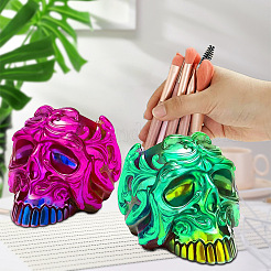 ハロウィンスカル DIY シリコンペンホルダー金型  肖像彫刻樹脂鋳造鋳型  UVレジン＆エポキシレジンのクラフト作り用  ホワイト  127x95x78mm&nbsp;WG14496-01