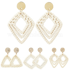 4 Pairs 4 Styles Rattan Dangle Stud Earrings&nbsp;EJEW-SP0001-16A